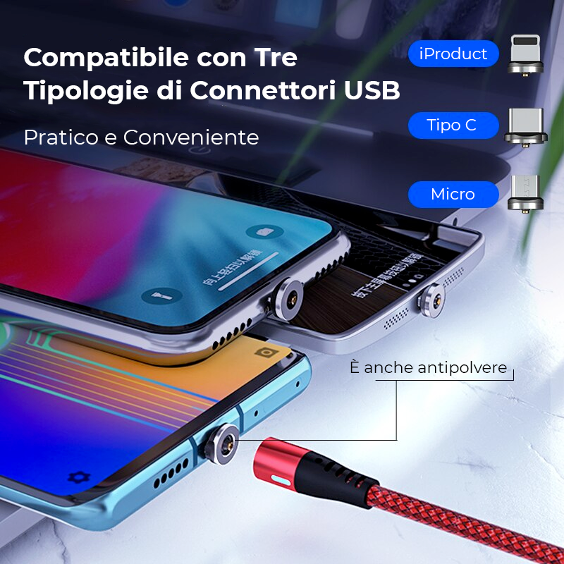 MAG-O | Cavo caricabatterie magnetico UNIVERSALE 3 in 1 superstock24